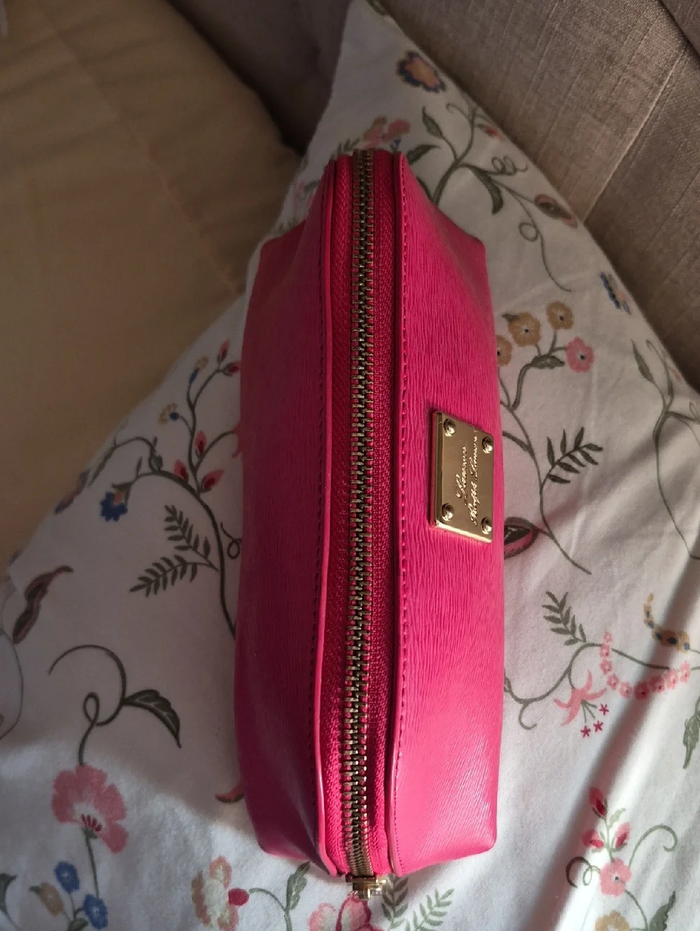 Vintage Lauren Ralph Lauren Pink Sloan Street Trangle Cosmetic Make-Up Bag Case